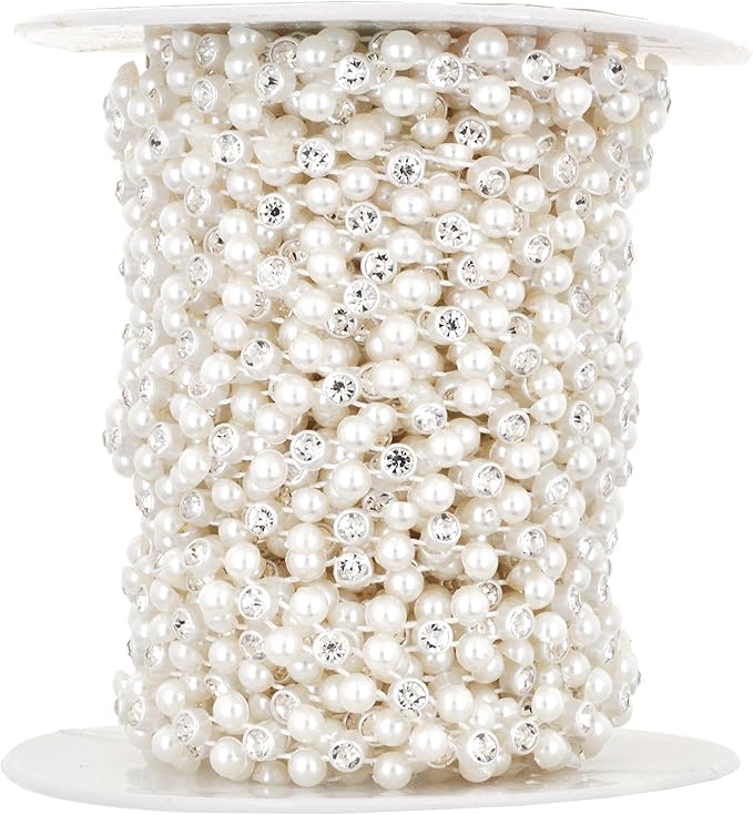 Mandala Crafts 0.25 Inch Crystal Faux White Pearl Beads Roll by MandalaCrafts