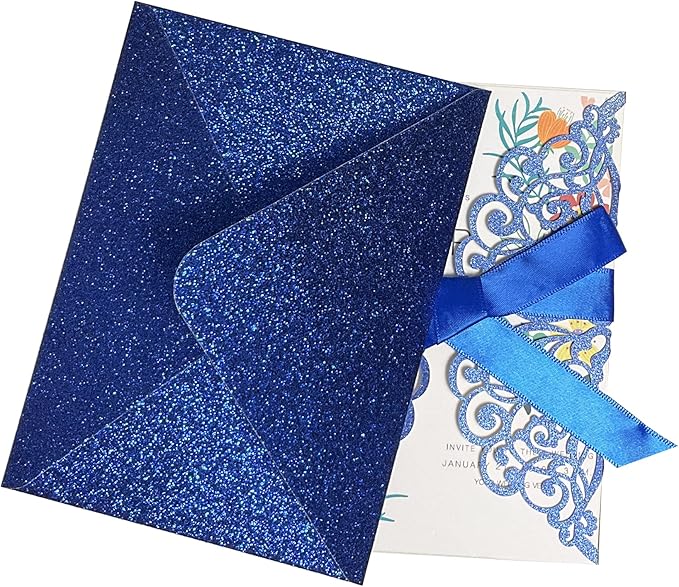 50Pcs Laser Cut Blue Wedding Invitation - Image 7