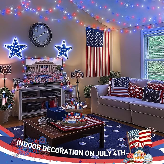 JMEXSUSS 600 LED Red White and Blue Lights Outdoor Plug in, 4th of July - Image 6