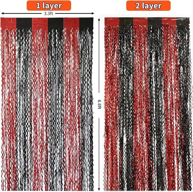 4 Pack Sparkle Red and Black Fringe Curtain - Image 6