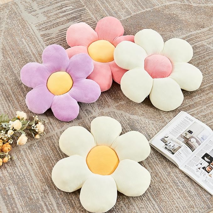Purple Flower Pillow, 19.6" Cute Flower Shaped Floor Pillow, Aesthetic Floral - Image 3