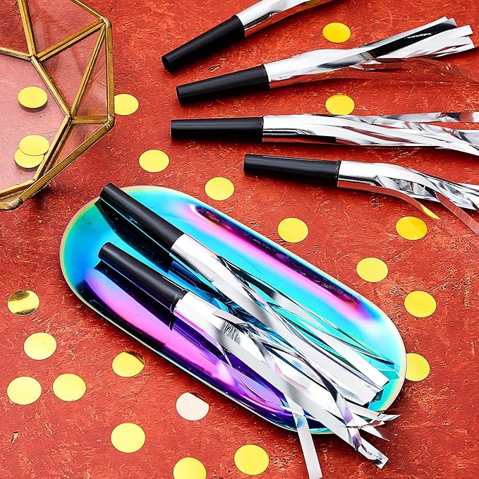 Skylety 24 Pcs Noise Makers Party Favors Silver Blowers Glitter Noise Makers - Image 4