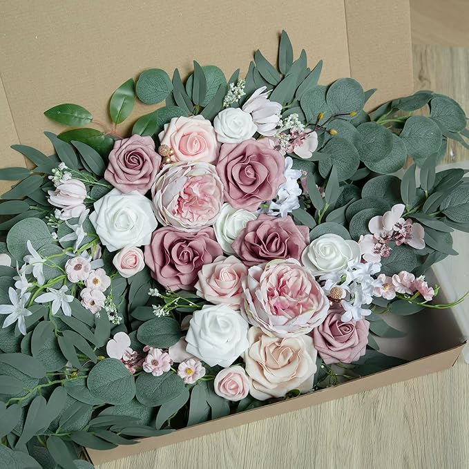 ponatia Small Wedding Arch Flowers, Artificial Dusty Rose Flowers - Image 7