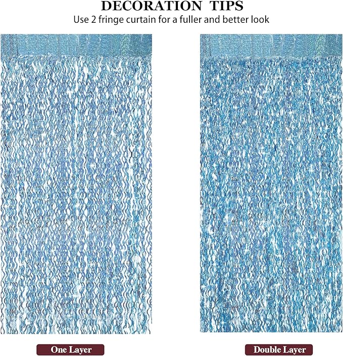 3 Pack 3.3 ft x 6.6 ft Tinsel Foil Fringe Curtain Blue - Image 5
