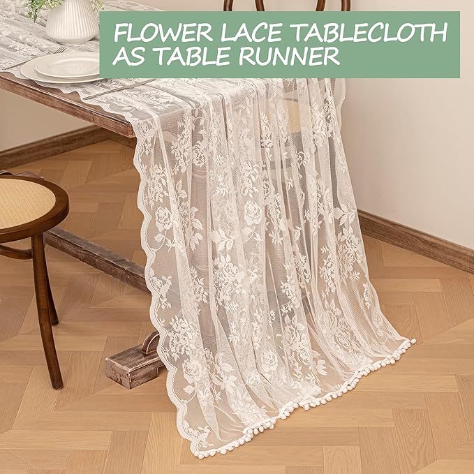 Jayla White Lace Tablecloth for Rectangular Tables, Vintage Style Wedding Table - Image 4