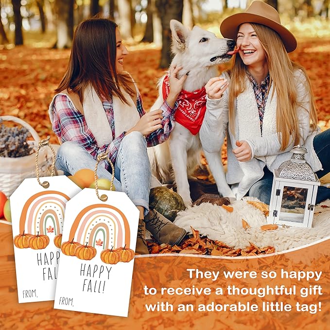 50 Pcs Fall Gift Tags, 2.1"×3.5" Autumn Bohemian Rainbow Thank You Gift Tags - Image 7