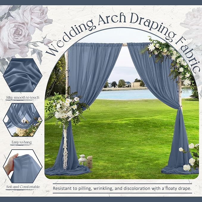VACVELT Wedding Arch Draping Fabric Dusty Blue Chiffon, 2 Panels Sheer Drapes - Image 4