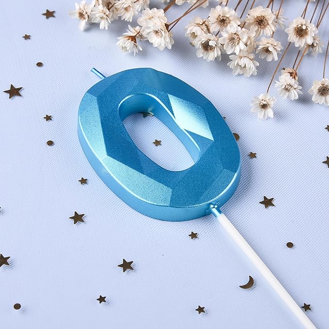 PHD CAKE 2.76 Inch Crystal Blue 0 Number Birthday Candles, Cake Number Candles - Image 2