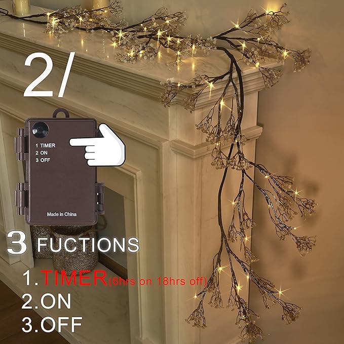 Fudios Lighted Garland Flowers for Mantle - Image 3