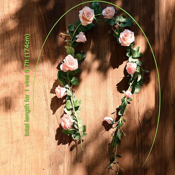 FiveSeasonStuff Dreamy Pink Artificial Silk Roses Flower Garland, Bendable - Image 5