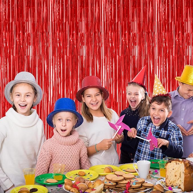12 Pack Red Curtains, 3.28 FT x 7.05 FT Party Streamer, Metallic Party Backdrop - Image 6