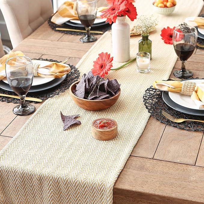 DII Woven Basic Tabletop Collection, Chevron Table Runner, Honey Gold - Image 3
