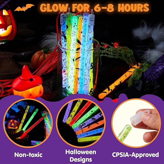 JOYIN 30 Pcs Halloween Glow Sticks Bulk Party Pack, Hanging Wands in 8 Design - Image 3