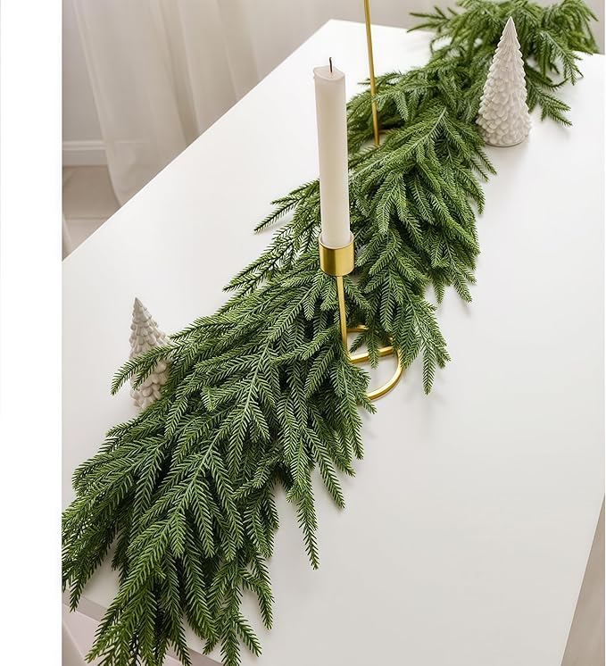 Christmas Decorations Artificial Norfolk Pine Garlands 6FT, Real Touch Winter - Image 2
