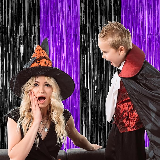 2 Pack Halloween Decor, 3.28 FT x 7.05 FT Purple and Black Foil Streamer - Image 6
