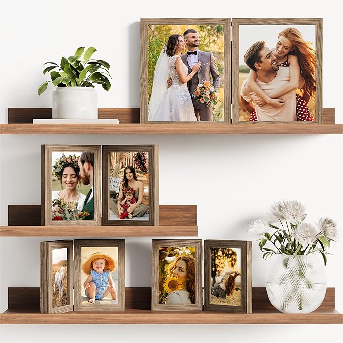 decorUhome Double 5x7 Picture Frame Vertical, Engineered Wood Bifold Photo Frame - Image 5