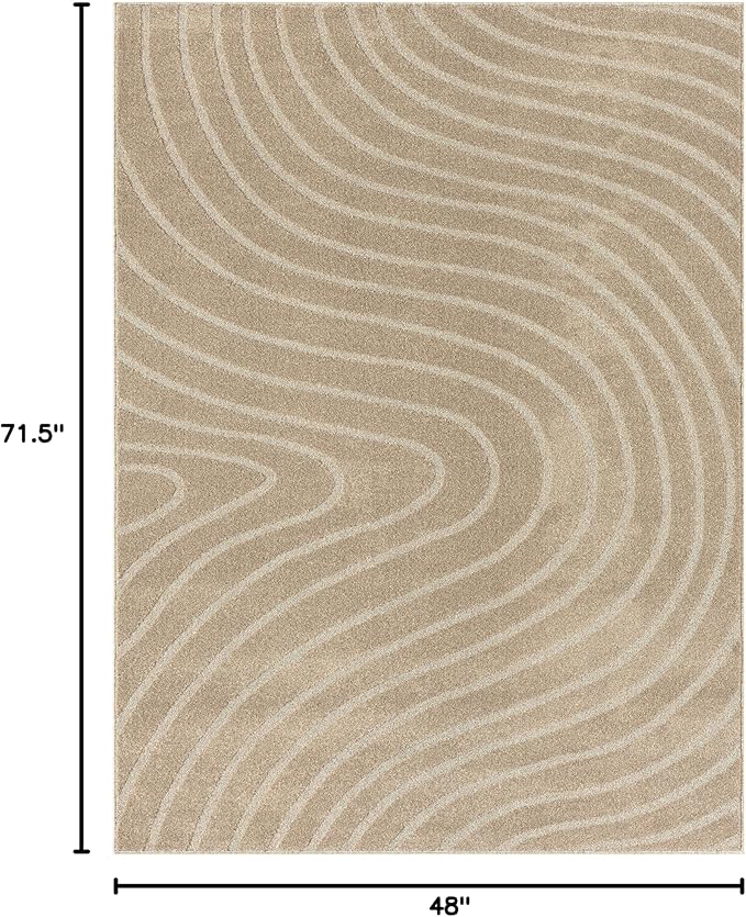 LUXE WEAVERS Modern Geometric Wave Beige 4x6 Area Rug - Image 2