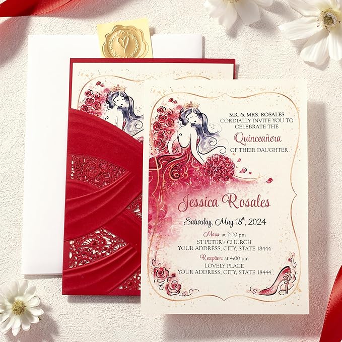 50pcs Laser Cut Quinceanera Invitations - Image 3