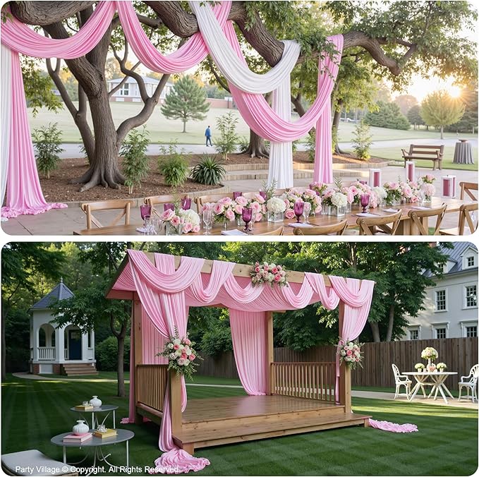 PartyVillage 4 Panels 5ftx30ft Baby Pink Ceiling Drapes - Image 3