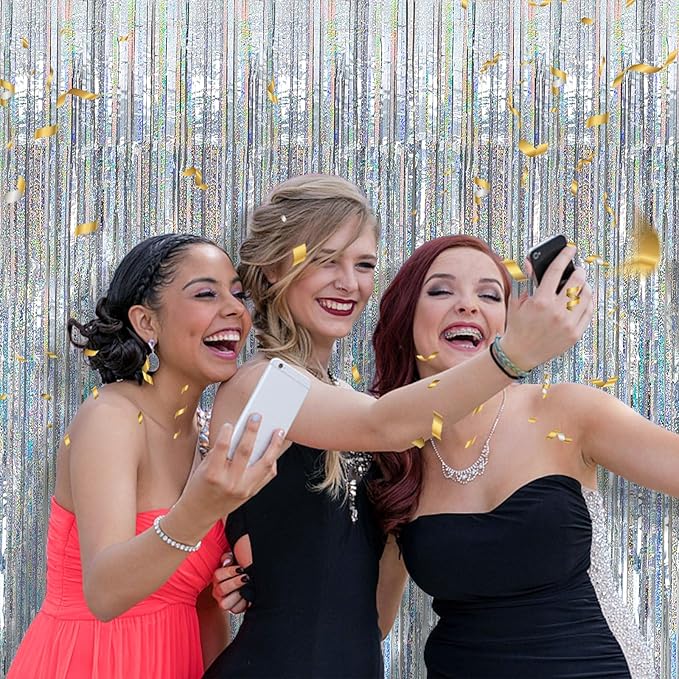 5 Pack Silver Glitter Streamers Party Decorations Tinsel Foil Fringe Curtains - Image 4