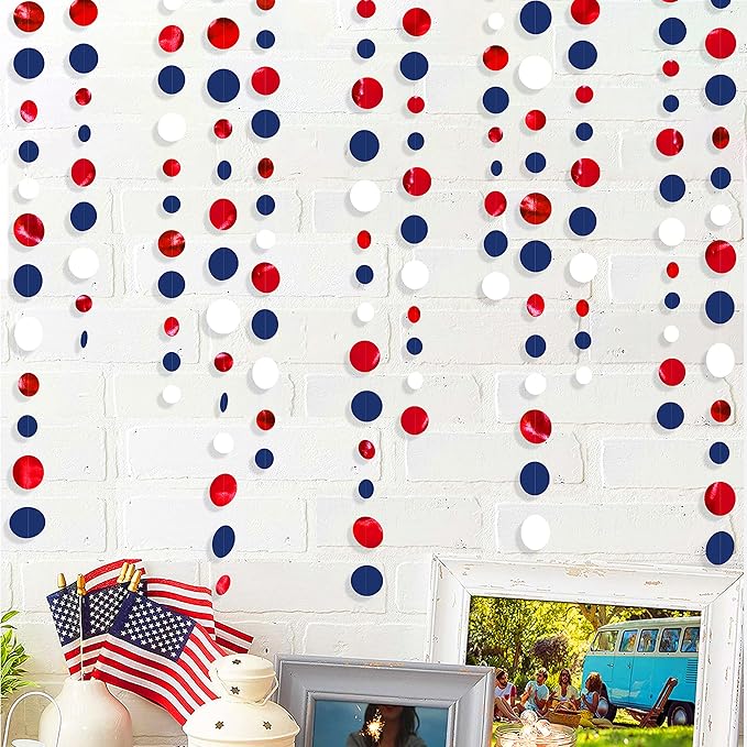 46 Ft Navy Blue Red White Circle Dots Garlands Royal Blue Red Hanging Paper - Image 4