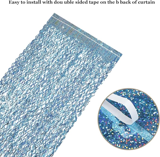 3 Pack 3.3 ft x 6.6 ft Tinsel Foil Fringe Curtain Blue - Image 4