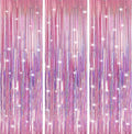 Crosize 3 Pack 3.3 x 9.9 ft Pink Foil Fringe Backdrop Curtain, Streamer by Crosize