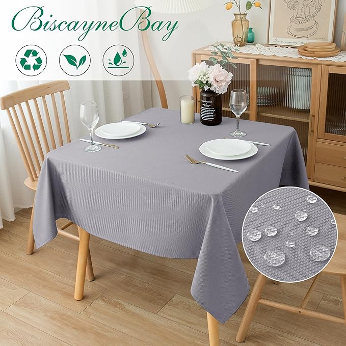 Biscaynebay Textured Fabric Square Tablecloths 90x90 Inches, Wedding and Parties - Image 2