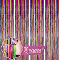 4 Pack 3.3x8.2 Feet Rainbow Foil Fringe Backdrop Curtains, Tinsel Streamers by Voircoloria