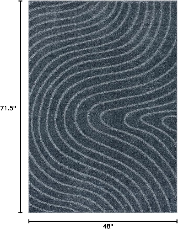 LUXE WEAVERS Modern Geometric Wave Blue 4x6 Area Rug - Image 2