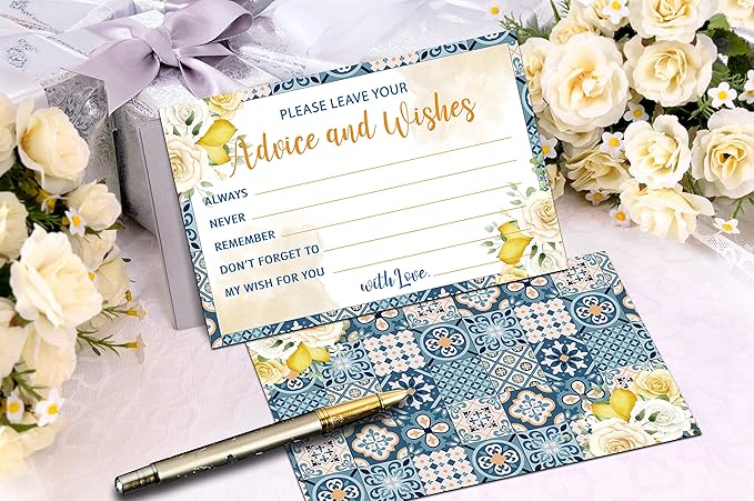 Mediterranean Lemon Advice and Wishes Cards, Mr and Mrs, Bride Shower, Wedding - Image 4