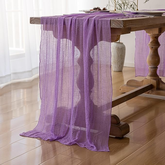 3pcs Lilac Gauze Rustic Cheesecloth Table Runner 120 Inch 10 FT - Image 2