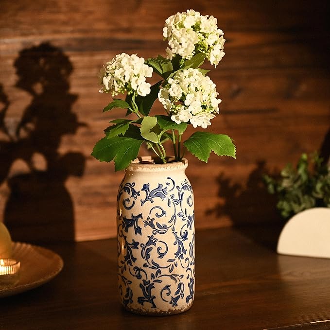 VICTOR & TERESA Rustic Blue and White Vase - Image 2