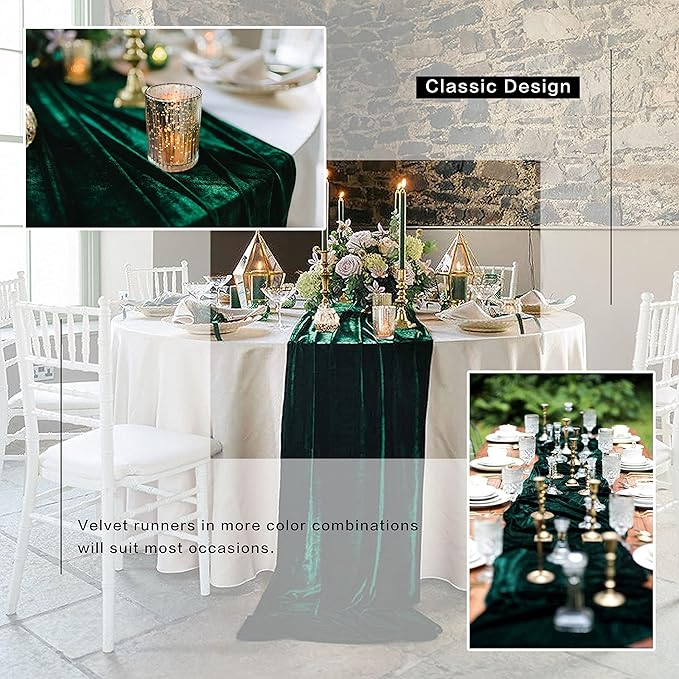 Emerald Green Velvet Table Runner, Luxurious Wedding Table Runner Decorations - Image 4