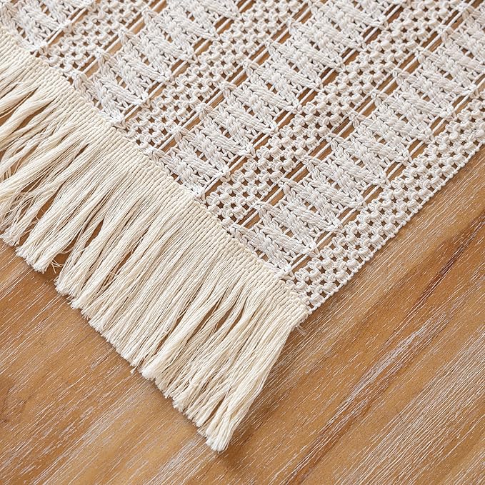 Keketo Boho Table Runner White for Home Décor 12x72 Inches Farmhouse Macrame - Image 8