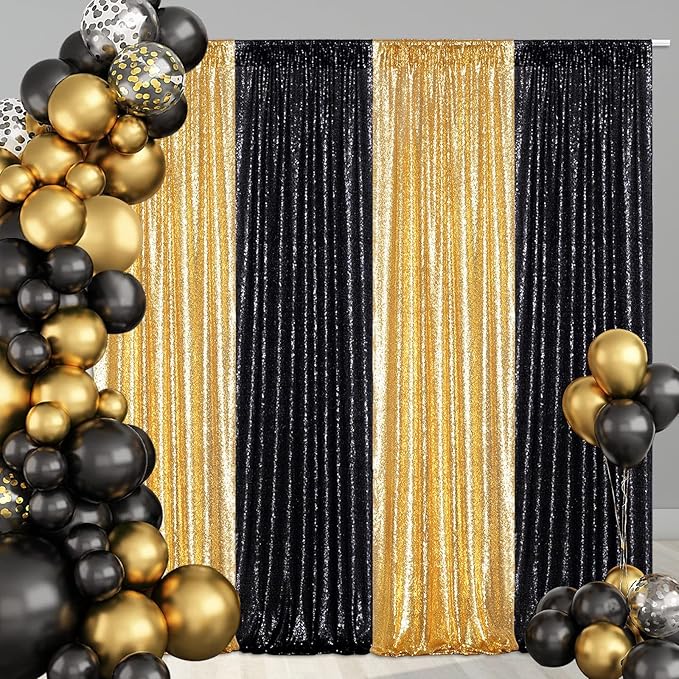 Poise3EHome Gold Sequin Backdrop Curtains, 4 Panels 2FTx8FT Glitter Background - Image 3