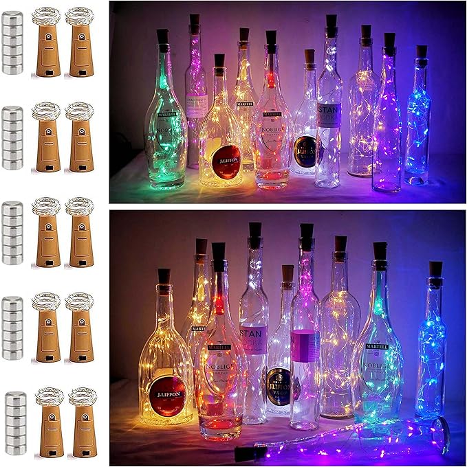 10 Pack 20 LED Wine Bottle Cork Lights Mini Fairy String Lights Copper Wire by NiniTeLIGHTS