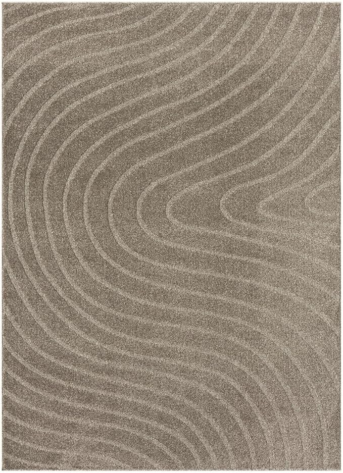 LUXE WEAVERS Modern Geometric Wave Taupe 4x6 Area Rug - Image 3