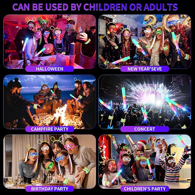 272 PCs Glow Party Supplies, 24 Foam Glow Sticks, 24 LED Glasses and 200 Glow - Image 5