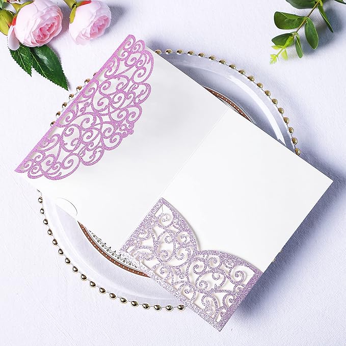 PONATIA 20 PCS Laser Cut Wedding Invitations Pockets - Image 3
