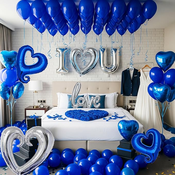 I Love You Balloons for Him/Her Balloons Royal Blue Sliver romantic balloon kit - Image 4