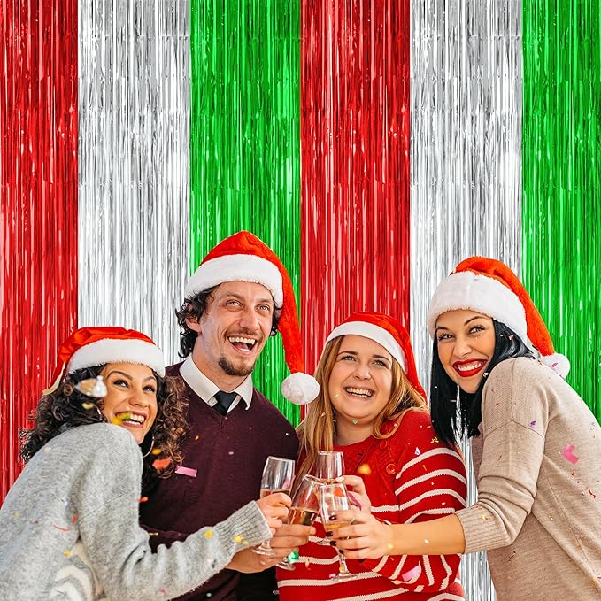 2 Pack Christmas Backdrop, 3.28 FT x 7.05 FT Red Silver Green Party Streamer - Image 7