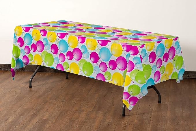 Party Solids 12 Pack Premium Quality Balloon Design Plastic Tablecloth - Image 3