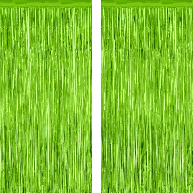 2 Pack Backdrop Curtains, 3.28 Feet x 7.05 Feet Grass Green Fringe Curtains by ZATAYE