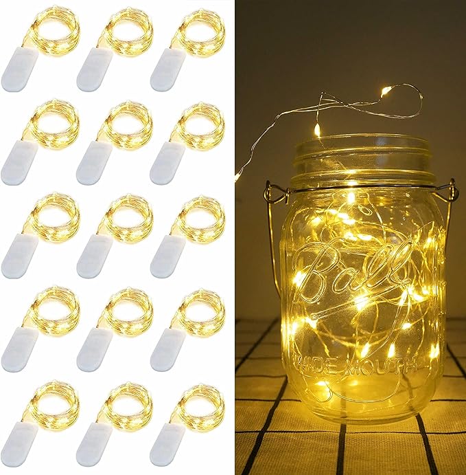15 Pack Fairy Lights Battery Operated, 6.6ft 20 LED Mason Jar Lights Silver by Decorman