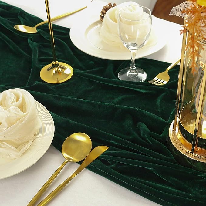 Emerald Green Velvet Table Runner, Luxurious Wedding Table Runner Decorations - Image 3