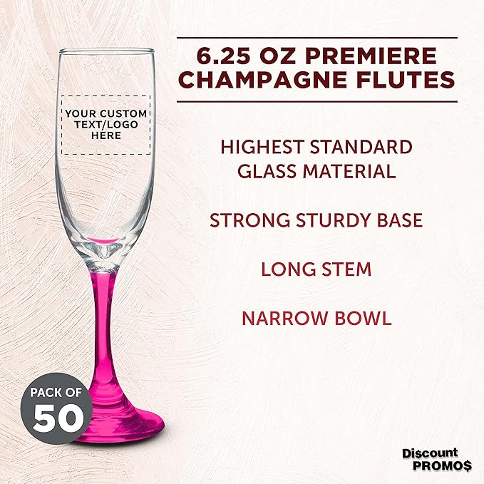 DISCOUNT PROMOS Custom Premiere Champagne Flutes 6.25 oz. Set of 50, - Image 3