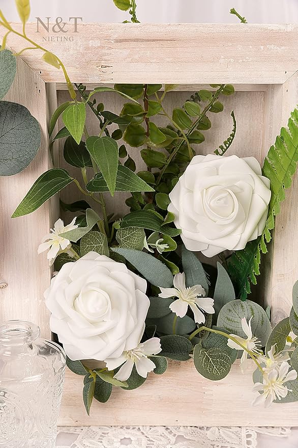 N&T NIETING Artificial Flowers 50pcs Real Touch White Flowers Artificial Roses - Image 7