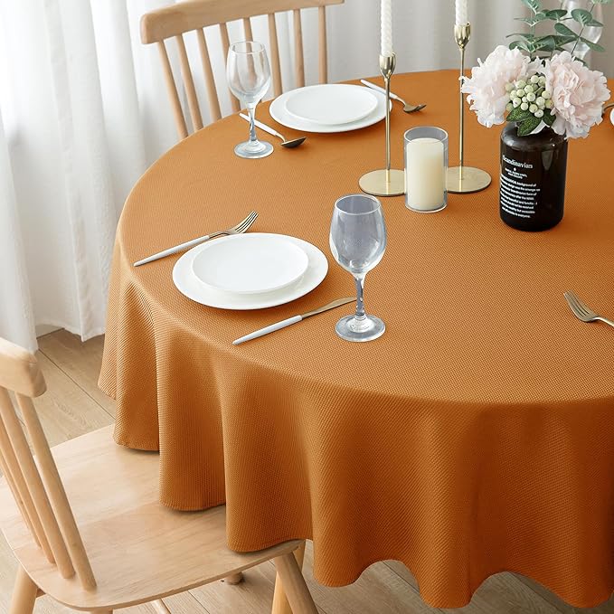 Biscaynebay Fall Tablecloth Textured Fabric Round Table Cloth 60" - Image 8