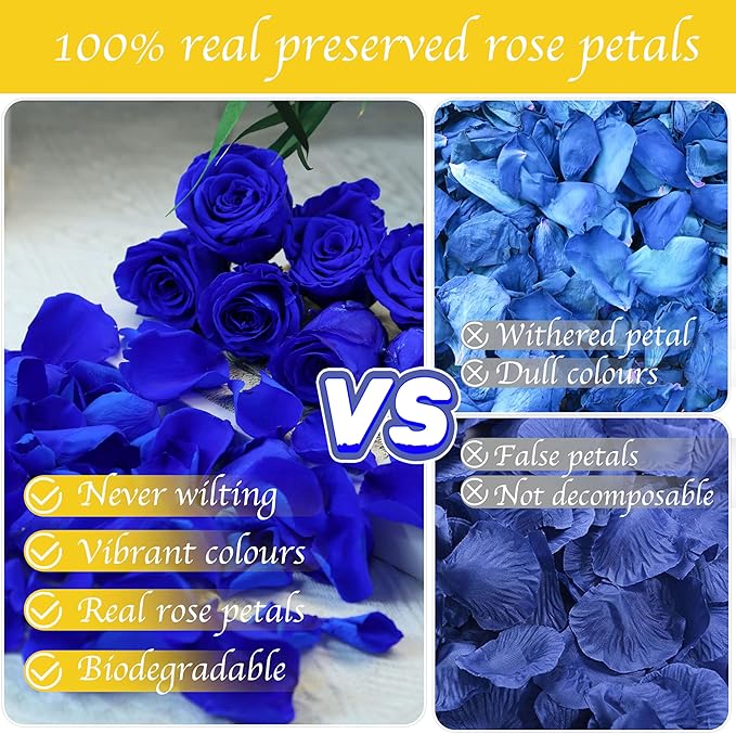 200Pcs Real Dried Preserved Royal Blue Rose Petals, Natural Flowers 1.75oz - Image 2